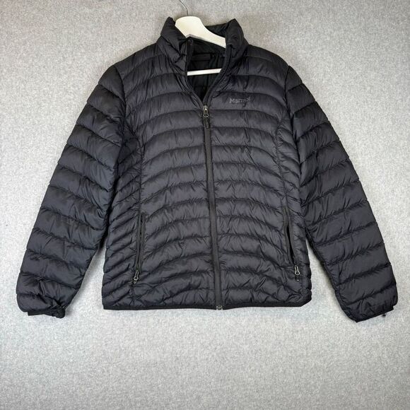 Marmot womens Aruna Medium Zip Front Duck Down Puffer Jacket Black 600 Fill Pock - Picture 1 of 9